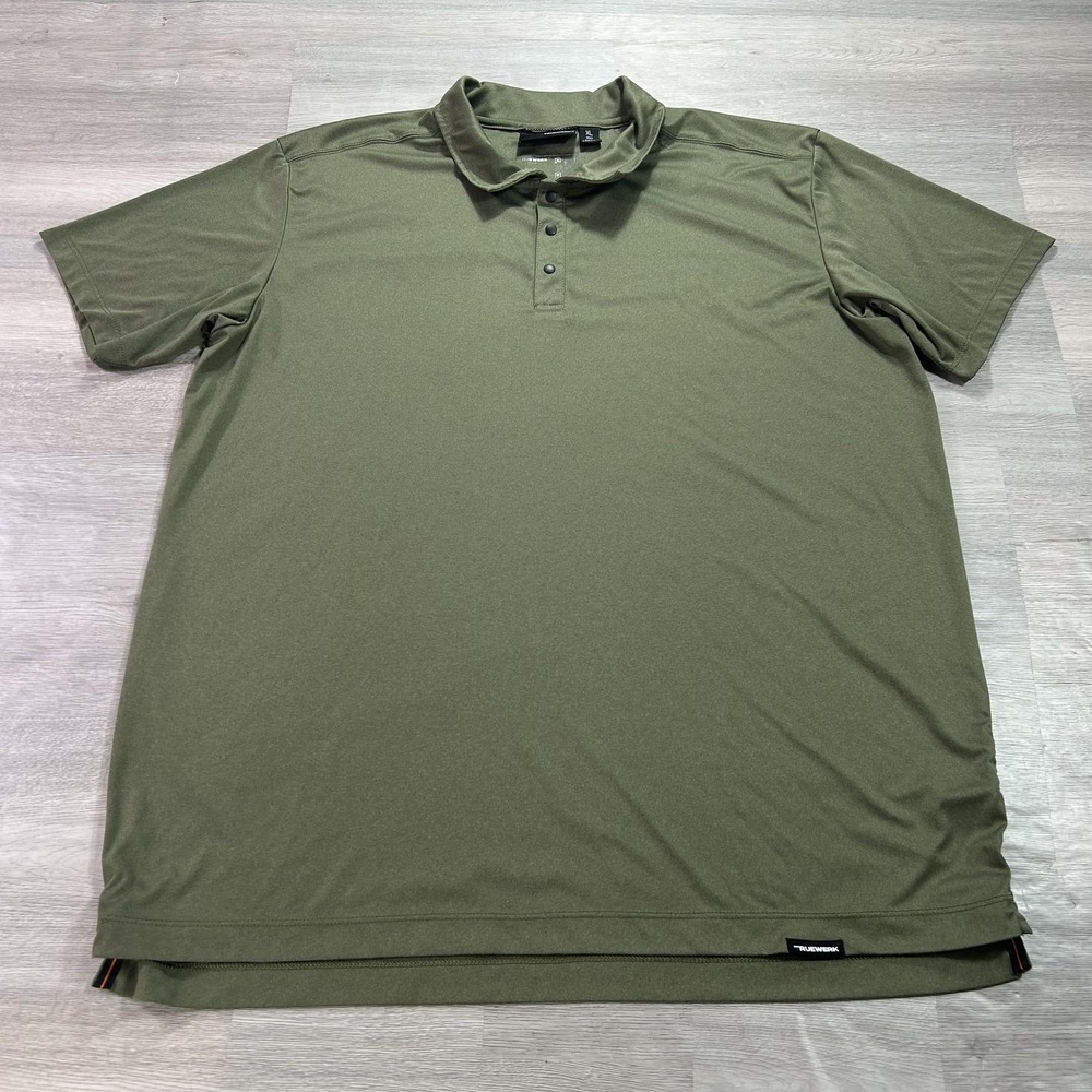 TRUEWERK Polo Shirt Mens XL Green Solid Workwear Performance Polyester